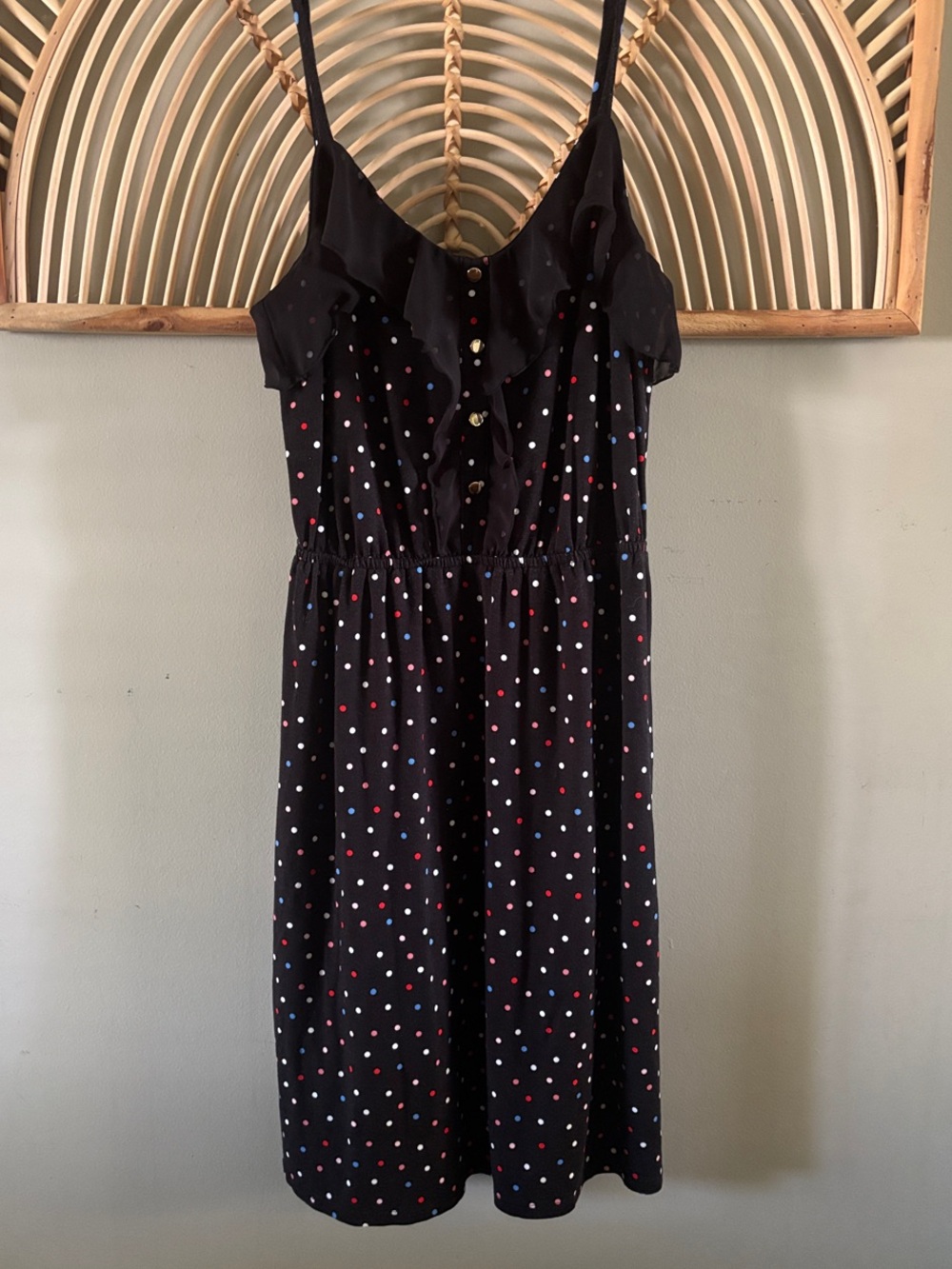 Elle Black Polka Dot Ruffle Button-Front Dress